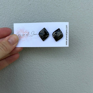 Black/Silver- Rounded Diamond Stud - Resin